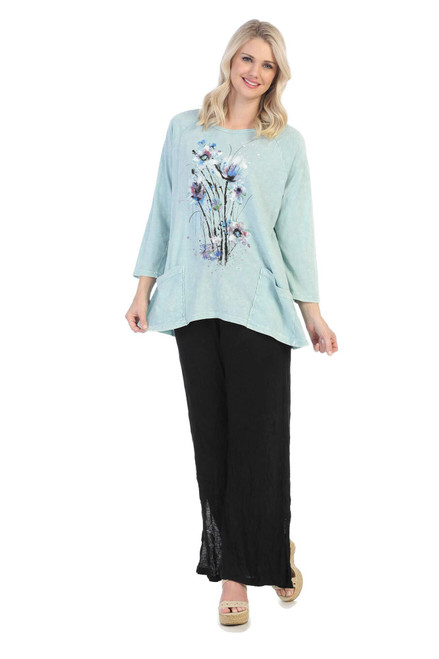 Jess & Jane Women's Coloring Mineral Washed Patch Pocket Cotton Tunic, Mint