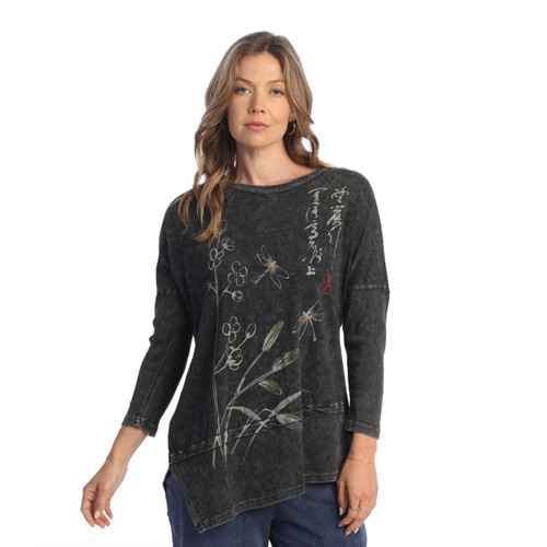 Jess & Jane Women's Mineral Washed Cotton Dolman Sleeve Cotton Tunic - 2X, Curiousity Black