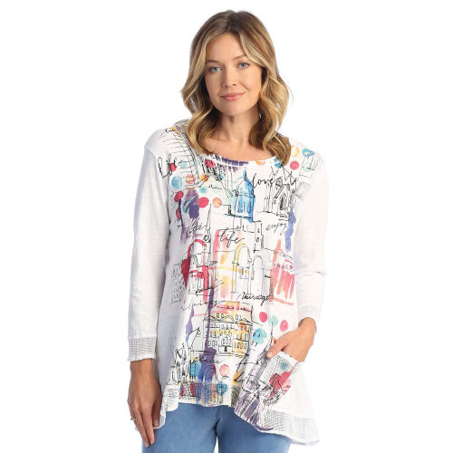 Jess & Jane Women's Mineral Washed Cotton Tunic with Mesh Contrast M69 (Medium, Bon Voyage White)