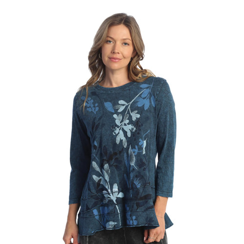 Jess & Jane Floral Print Layered Tunic Top - Small, Verde Sapphire Blue