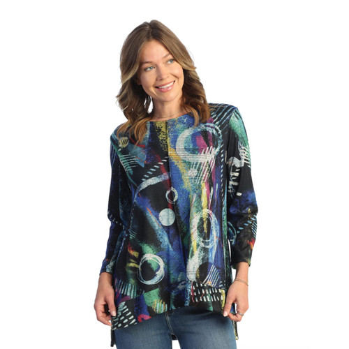 Jess & Jane French Brushed Knit Tunic FB8 (X-Large, Geo Pop)
