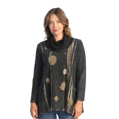 Jess & Jane Abstract Print Mineral Washed Jersey Knit Tunic M74 (X-Large, Moonlight Black)