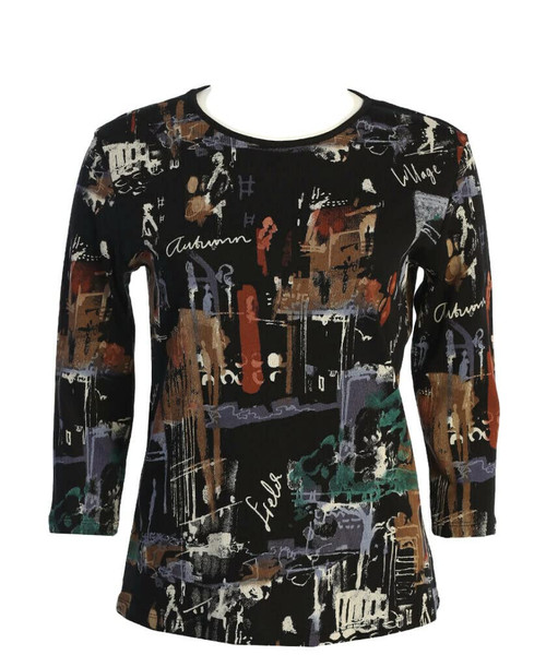 Jess & Jane Women's Paseo Cotton Tee Shirt Top - 1X, Black