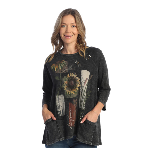 Jess & Jane Women's Coloring Mineral Washed Patch Pocket Cotton Tunic - 1X, Collage Black