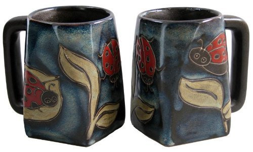 One (1) MARA STONEWARE COLLECTION - 12 Ounce Coffee or Tea Cup Collectible Square Bottom Mug | Lady Bugs/Insects Design