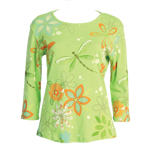 Jess & Jane Women's Good Times Cotton Tee Shirt Top - Large, Lime