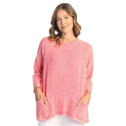 Jess & Jane Mineral Washed Gauze Tunic w/ Pockets - M103 (Small, Coral)