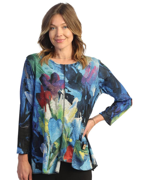 Jess & Jane Women's Morning Glory French Brushed Knit Patch Pocket Tunic - X-Large, Multi-color