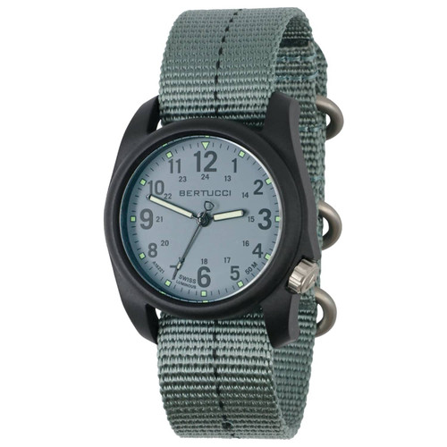 Bertucci Dx3 Plus - Vintage Drab W/ Black Dial / Black Case- 353 Vintage Drab W/ Black Dash Line Nylon Band