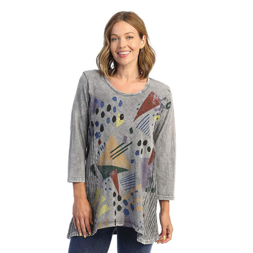 Jess & Jane Print Wavy Contrast Mineral Washed Tunic M55 (2X, Pop Art Midnight)