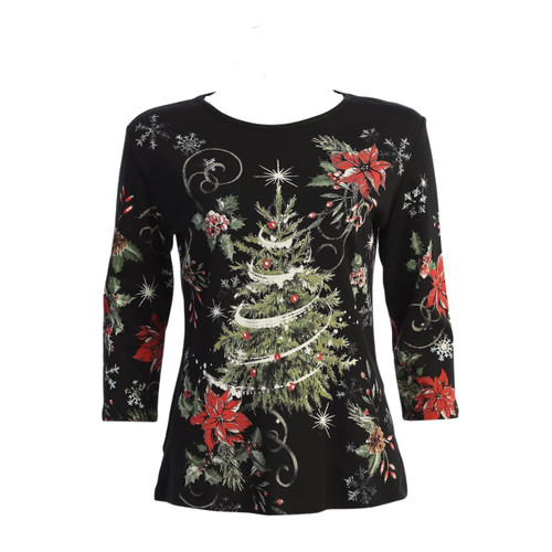 Jess & Jane Womens Christmas Wish Print Cotton Top - 2X