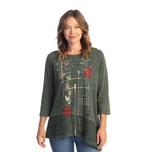 Jess & Jane Women's Free Fly Mineral Washed Cotton Wavy Contrast Asymmetric Tunic Top - Large, Hacienda Juniper