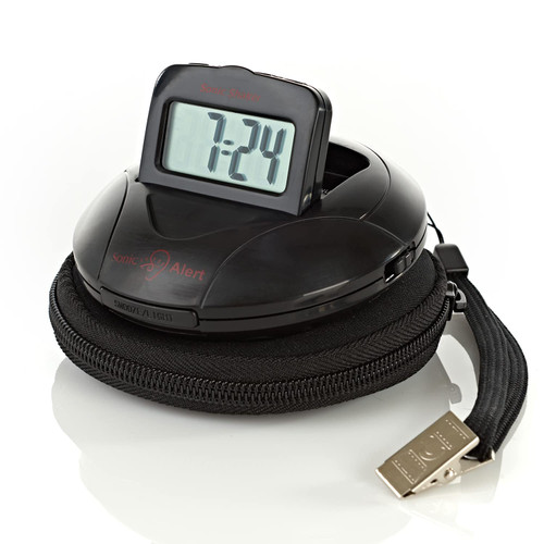 Sonic Alert Portable Loud Vibrating Alarm Clock, Black - SBP100B - Sonic Shaker Loud Vibrating Alarm Clock - Wake w/ a Shake
