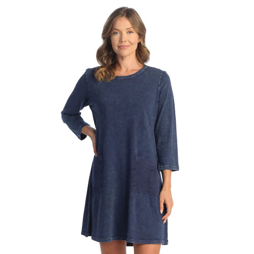 Jess & Jane Mineral Washed Dress w/Pockets M102 (X-Large, Denim Blue)