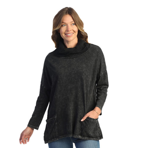 Jess & Jane Mineral Washed Cowl Neck Tunic M99 (Medium, Black)
