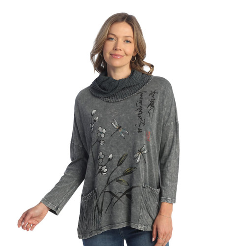 Jess & Jane Mineral Washed Cowl Neck Tunic M99 (Medium, Curiousity Charcoal)