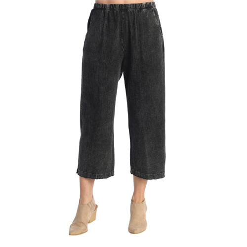 Jess & Jane Mineral Washed Cotton Crop Pants M107 (1X, Black)