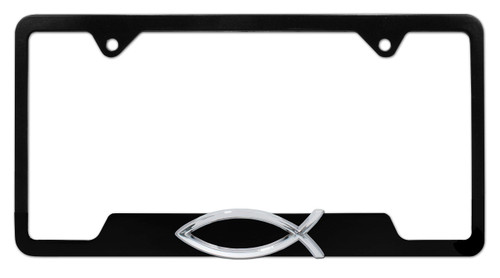 Christian Fish Black Open License Plate Frame
