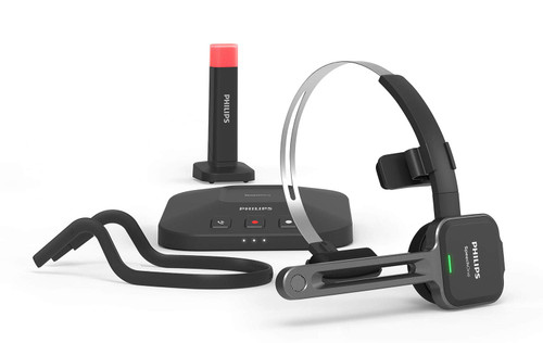 PHILIPS SpeechOne Wireless Dictation Headset w/ Docking Station and Status Light (Black and Silver, Standard)