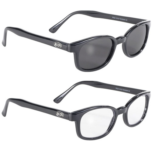 2 Pairs of Pacific Coast Sunglasses X-KD's Biker Sunglasses Black Frames with Clear and Smoke Lenses for Day and Night Protection