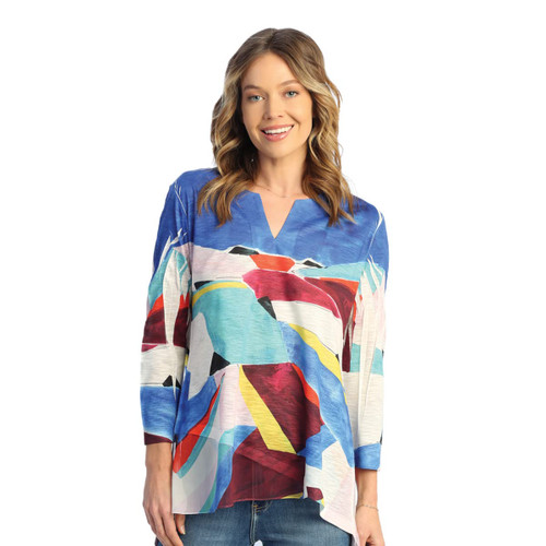 Jess & Jane High-Low Tunic with Chiffon Border | 2X, Sandy