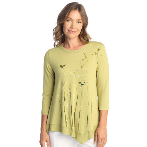 Jess & Jane Light French Terry Asymmetric Tunic LT3 (C, Prairie Citrus Green)