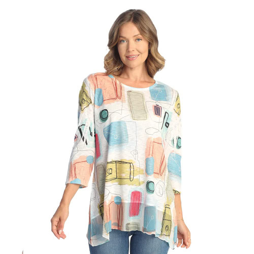 Jess & Jane Women's Sonata Tunic Top with Chiffon Hem | Small, Calico