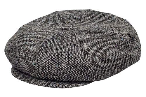 Emstate Mens Melton Wool 8 Panel Applejack Newsboy Baker Boy Cap Made in USA, Tweed Grey