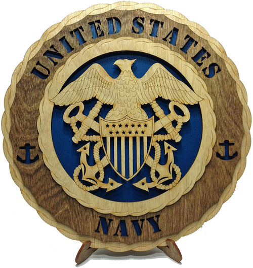 Navy Armed Forces Military Decorative Custom Laser Three Dimensional Wooden Wall Plaque Blue