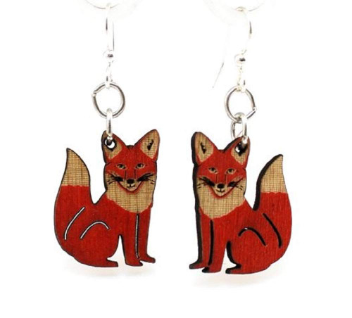Green Tree Jewelry Red Fox Wooden Lasercut Earrings #1292