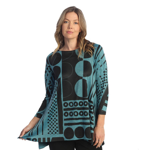 Jess & Jane Slinky-Like Knit Round-Neck Reglan Sleeve Tunic Bebop Teal 