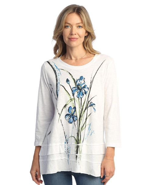 Jess & Jane Floral Print Layered Tunic Top (Ashley White)