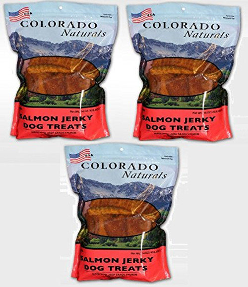 3 Pack - Colorado Naturals Wild Caught Salmon Jerky Dog Treats. Made in USA with 100 Percent 1Lb 