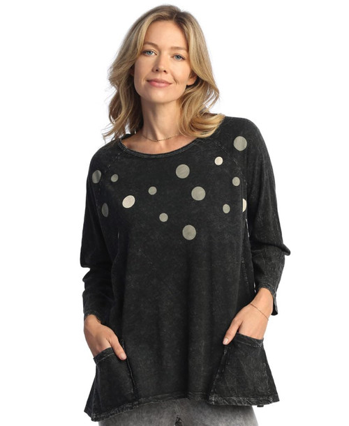 Jess & Jane Women's Coloring Mineral Washed Patch Pocket Cotton Tunic - 2X, Rain Dots Black