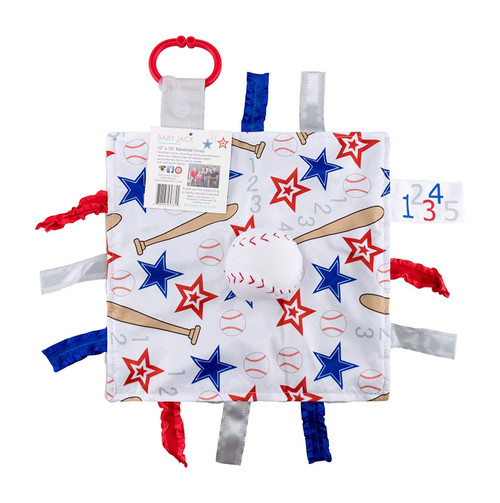 Baby Sensory, Educational & Teething Closed Ribbon Tag Lovey Blanket with Security Plush: 10"X10" | Baseball