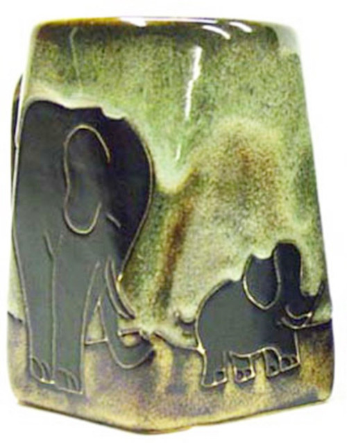 One (1) MARA STONEWARE COLLECTION - 12 Ounce Coffee Cup Collectible Square Bottom Dinner Mug - Elephant Design by Creative Structures