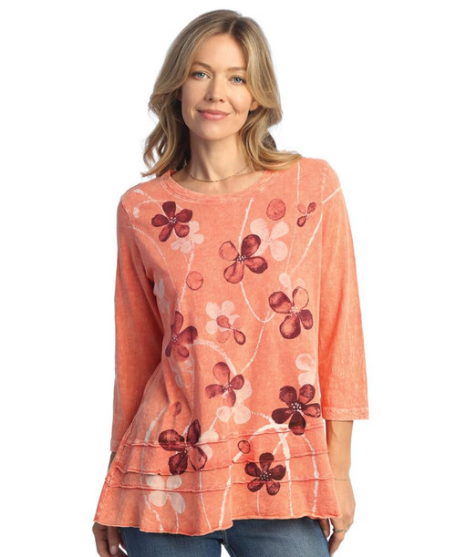 Jess & Jane Floral Print Layered Tunic Top - Medium, Parfait Watermelon