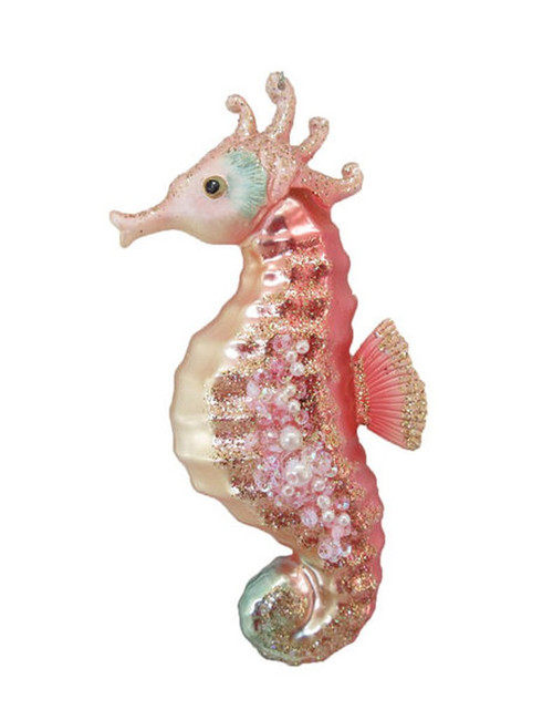 December Diamonds Pink Seahorse Glass Christmas Tree Ornament Sea Life 79-80922			