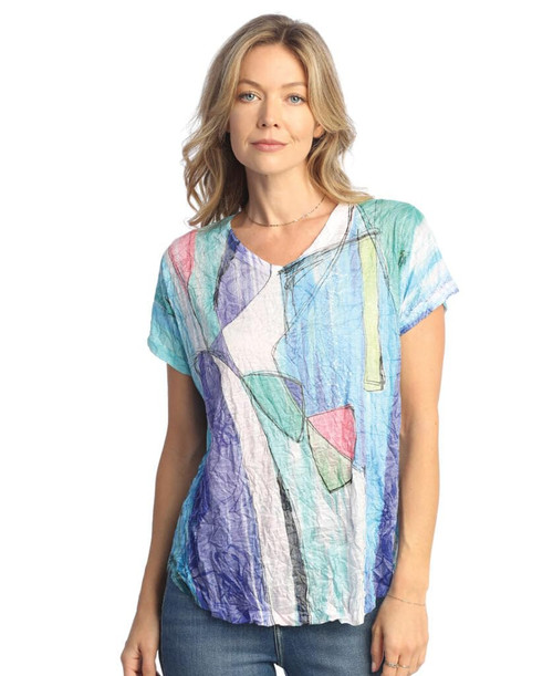 Jess & Jane Rayon Burnout Crushed Short Sleeve Top - RC7 - Small, Freshia