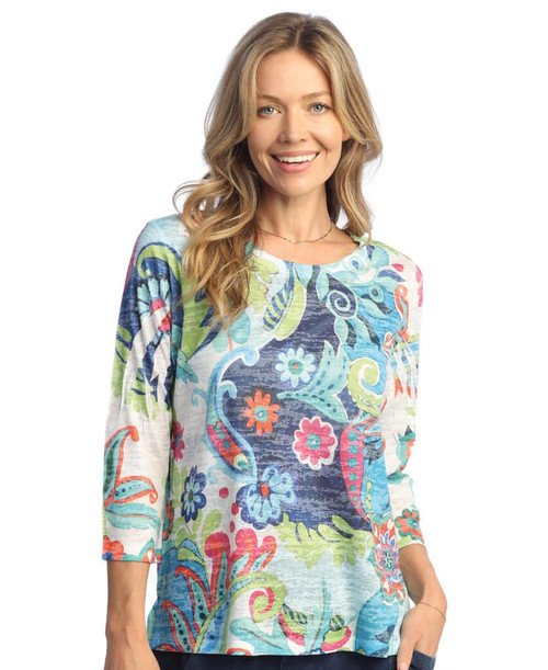 Jess & Jane Burnout Hi-Lo Tunic Top Marina 