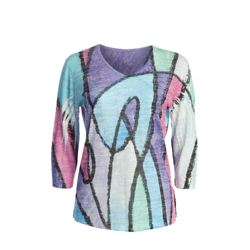 Jess & Jane V-neck 3/4 Sleeve Burnout Top Sonata 