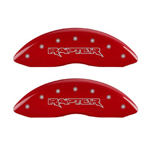MGP Caliper Covers 10219SRPTRD Red Brake Covers for Ford F-150 2012-2020 (Mechanical Parking Brake) Engraved with Raptor (Front/Rear Covers; Set of 4)