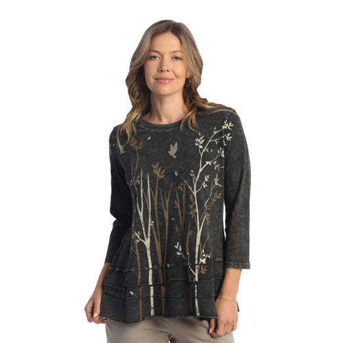 Jess & Jane Floral Print Layered Tunic Top - 2X, Sequoia Black