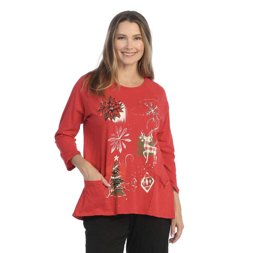 Jess & Jane Women's Coloring Mineral Washed Patch Pocket Cotton Tunic - Small, Treasures Red