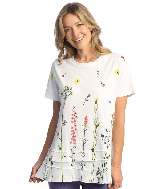 Jess & Jane Print Layered Short Sleeve Top - M82 - Small, Calypso White