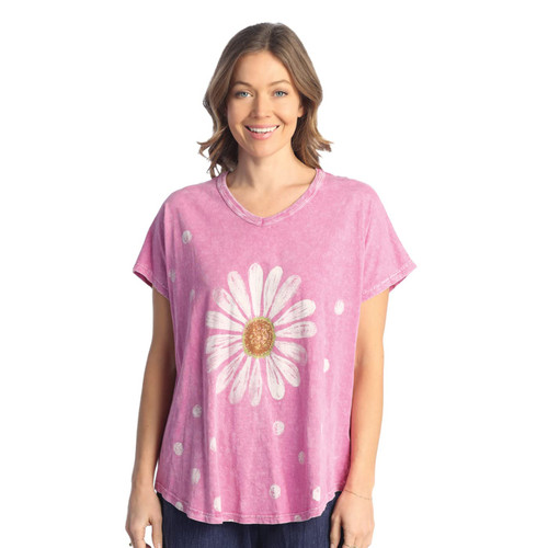 Jess & Jane 100% Cotton Slub Short-Sleeve Top Happy Days Magenta 
