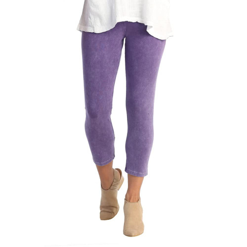 Jess & Jane Women's Mineral Washed Cotton Legging Capri - Large, Purple