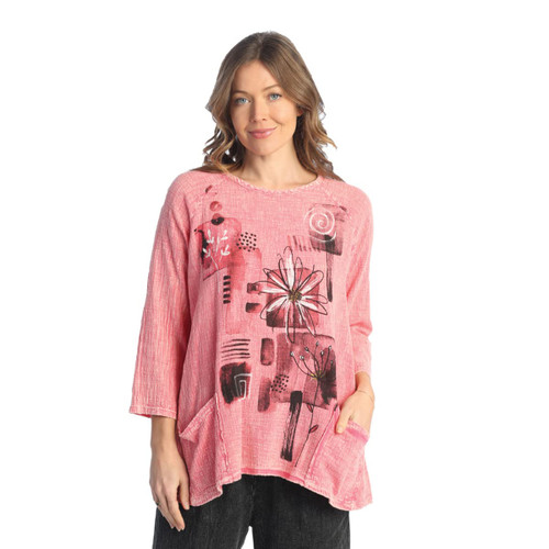 Jess & Jane Mineral Washed Gauze Tunic w/ Pockets - M103 (X-Large, Lily Coral)