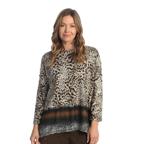 Jess & Jane French Brushed Knit Top with Shoulder Button Accents Safari