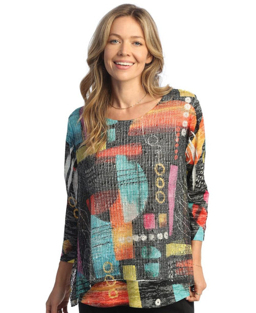Jess & Jane Women's Windmill Boucle Mesh Tunic Top with Burn-Out Lining - Medium, Geneva